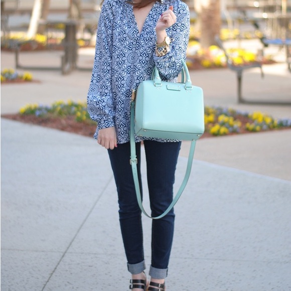 Kate Spade Alessa Wellesley Leather Satchel - Color: Robin's Egg Blue / Teal - Picture 16 of 16